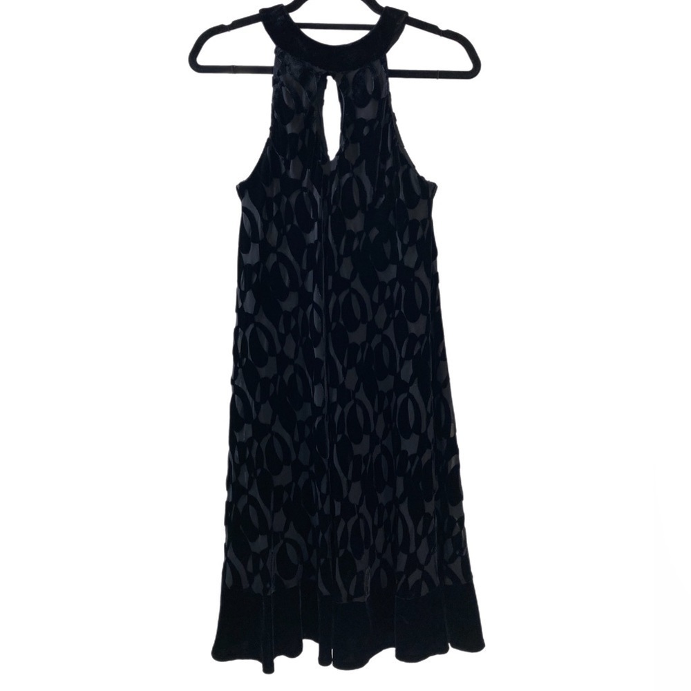Muse burnout velvet mod 60s tent halter dress with ruffle hem